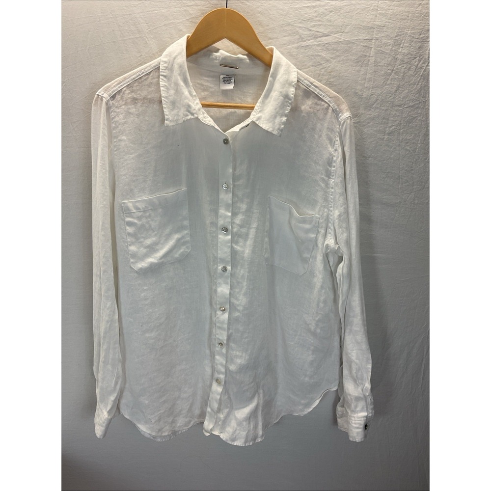 MAGASCHONI Linen  White Woven Button Down Shirt Tunic Size XL Breathable neutral